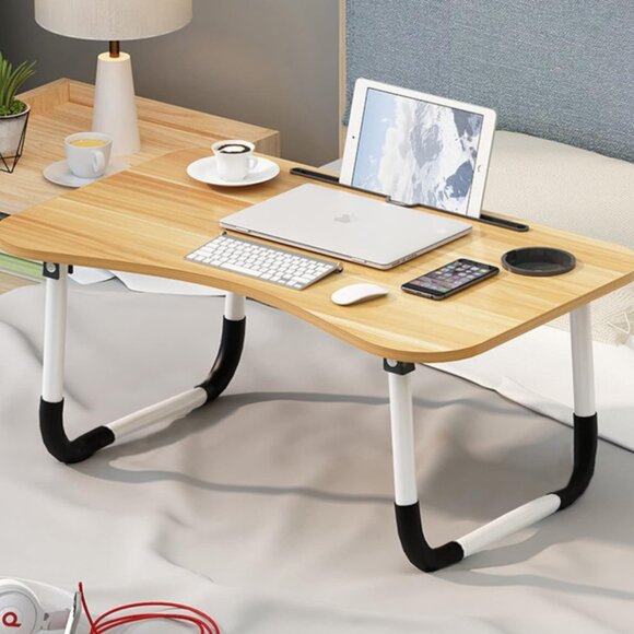 Share Lap Desk,Portable Laptop Desk Foldable Bed Table with Phone Stand and Cup - Picture 4 of 4